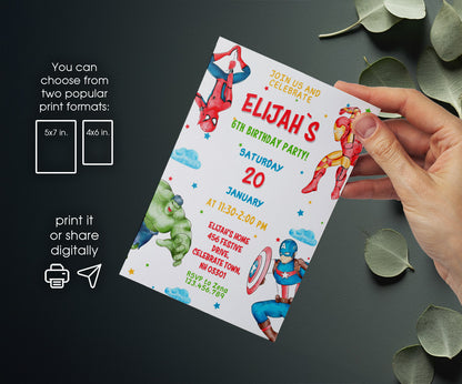 Avengers Marvel Superhero customizable invitation template | Share or Print | boy | YK461
