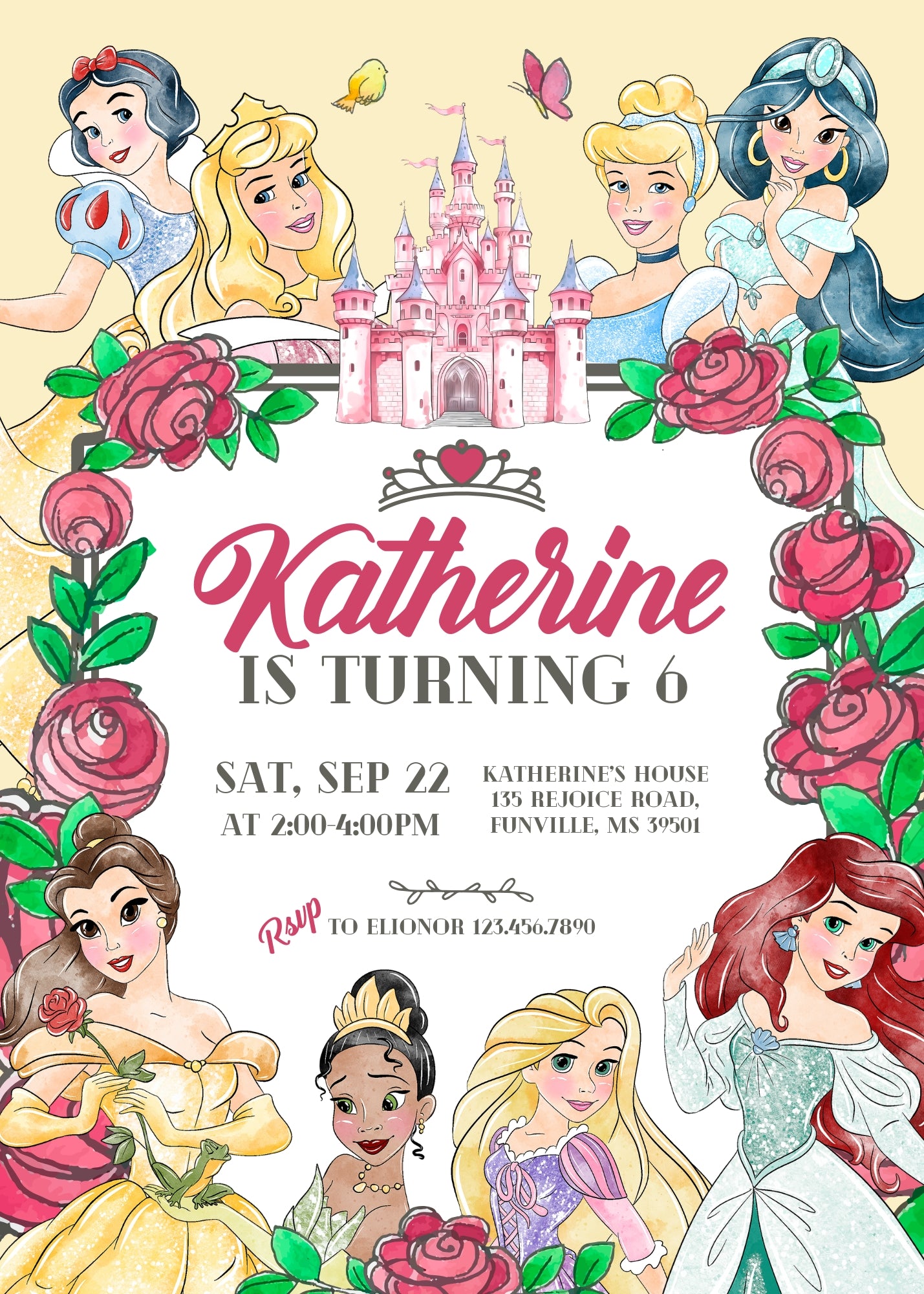 Disney Princess customizable invitation template | Share or Print | girl | XB591