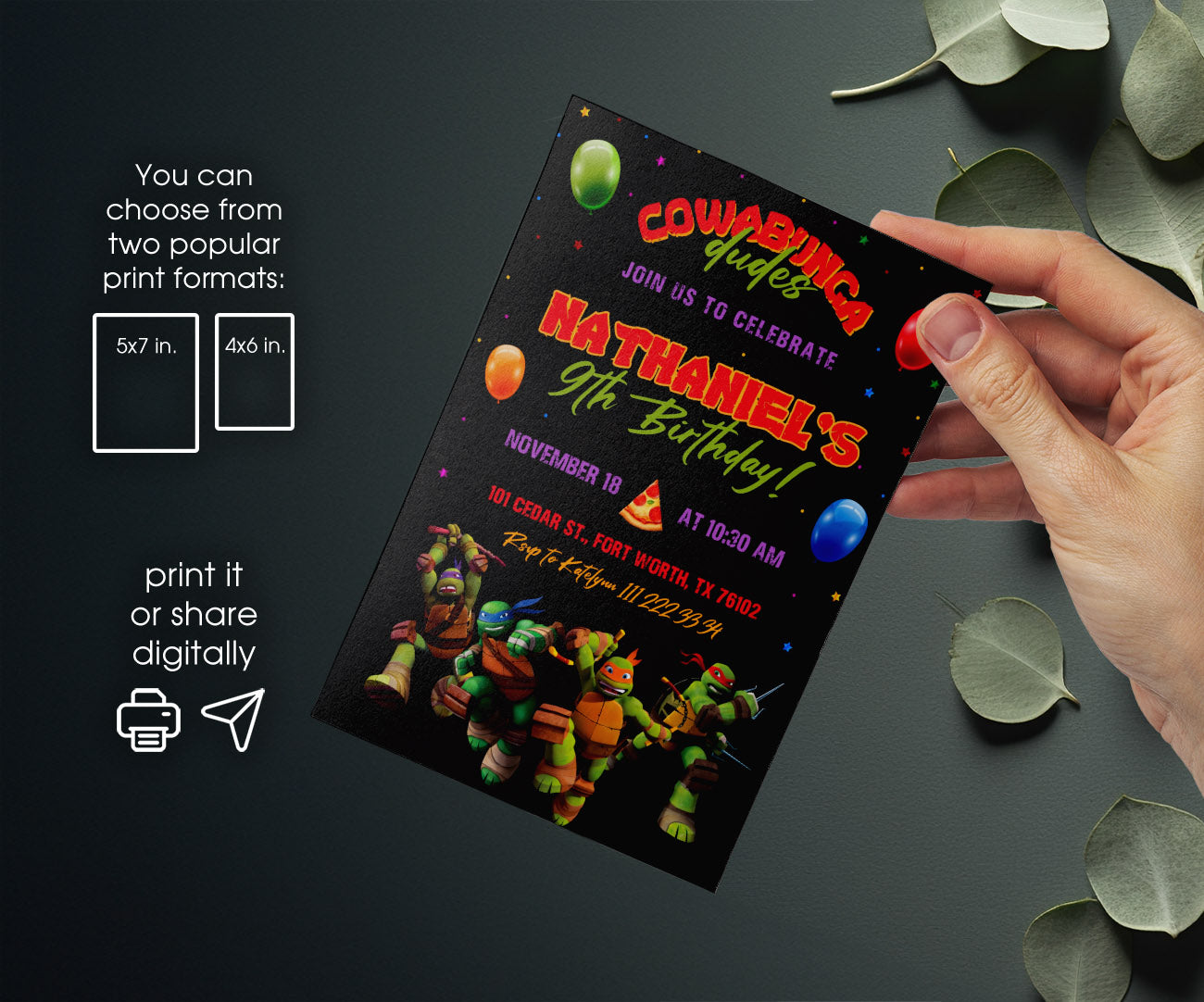 Teenage Mutant Ninja Turtles customizable invitation template | Share or Print | boy | JZ200