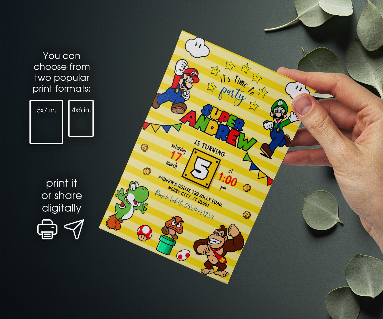 Super Mario Bros customizable invitation template | Share or Print | IP186