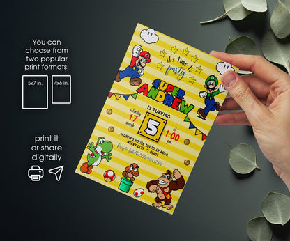 Super Mario Bros customizable invitation template | Share or Print | IP186