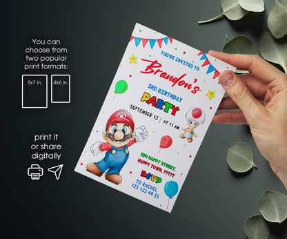Super Mario Bros customizable invitation template | Share or Print | EI856