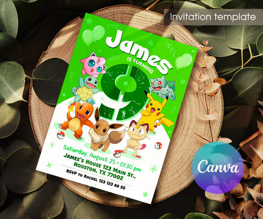 Pokemon Pikachu customizable invitation template | Share or Print | TC596