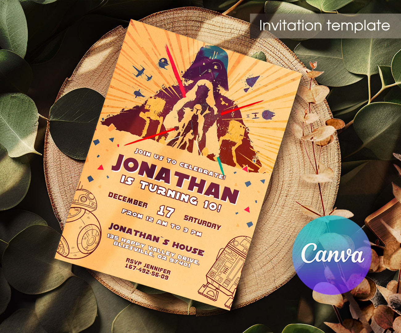 Star Wars Darth Vader customizable invitation template | Share or Print | boy | QH181