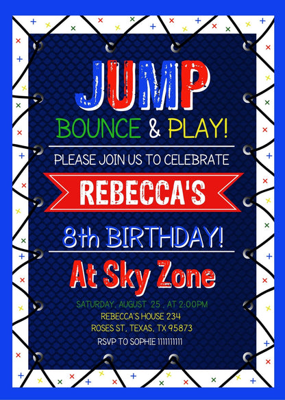 Trampoline Jump Party customizable invitation template | Share or Print | UD980