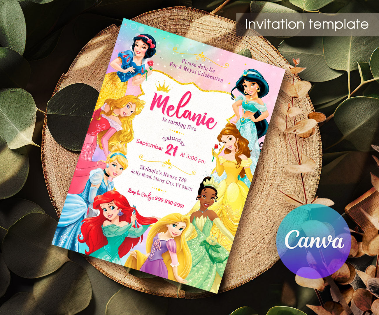 Disney Princess customizable invitation template | Share or Print | girl | JO068