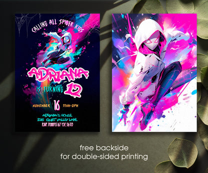 Spider Gwen Ghost Spidey customizable invitation template | Share or Print | girl | QN978