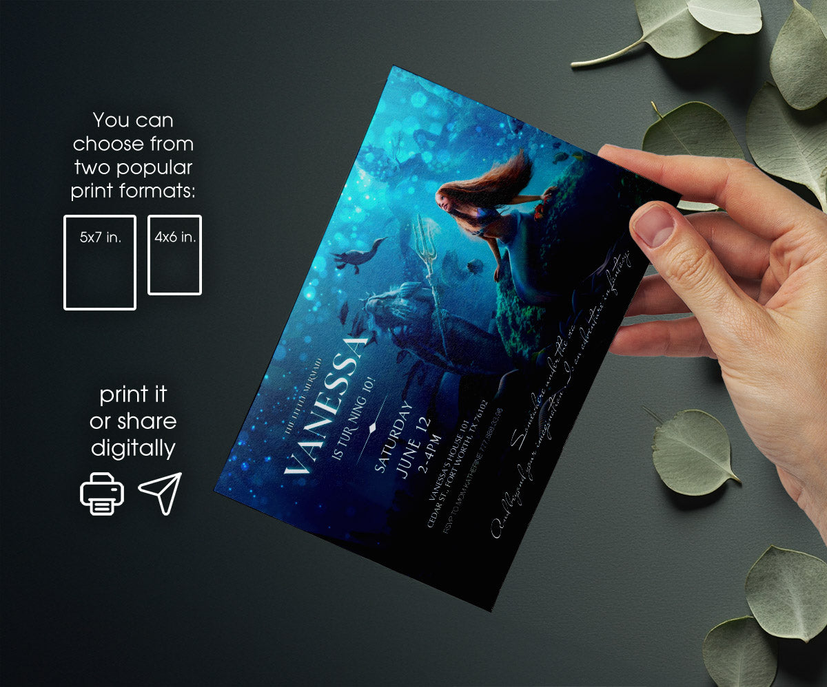 The Little Mermaid Ariel customizable invitation template | Share or Print | girl | XE479