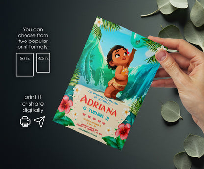 Moana Princess customizable invitation template | Share or Print | girl | EJ284