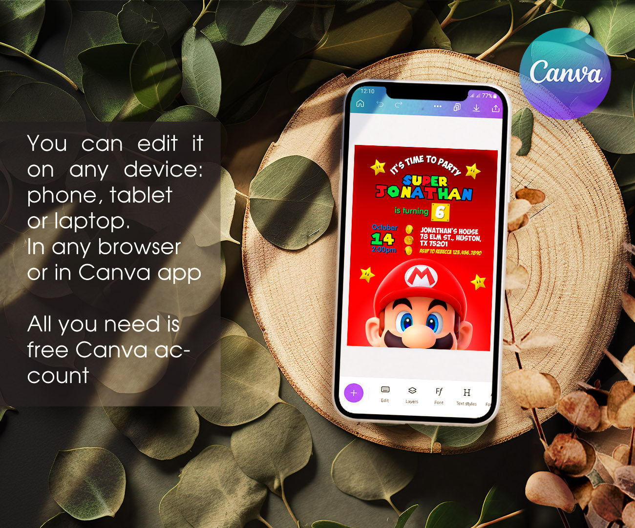 Super Mario Bros customizable invitation template | Share or Print | QV976