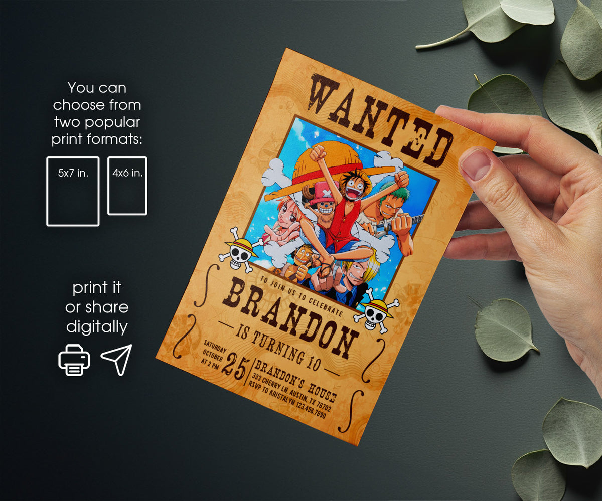 One Piece Monkey D.Luffy Anime customizable invitation template | Share or Print | UN208