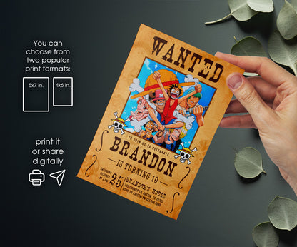 One Piece Monkey D.Luffy Anime customizable invitation template | Share or Print | UN208