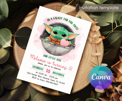 Baby Yoda Grogu Star Wars Mandalorian customizable invitation template | Share or Print | boy | ZE228