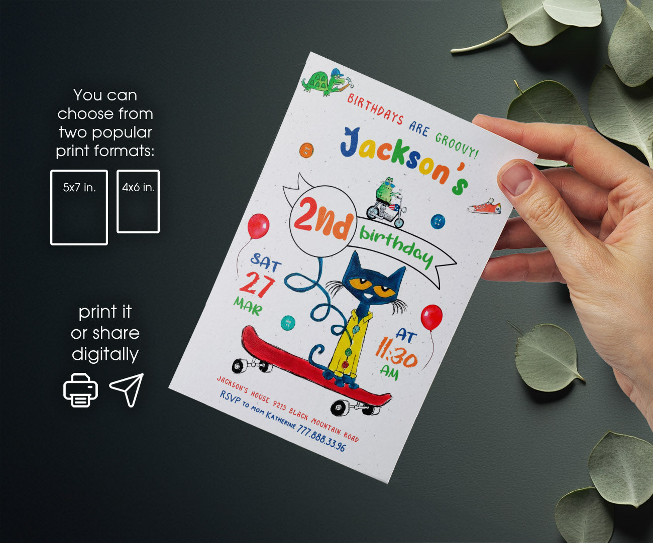 Pete the Cat customizable invitation template | Share or Print | VK019