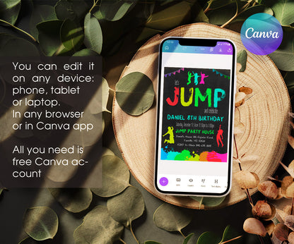 Trampoline Jump Party customizable invitation template | Share or Print | UW550