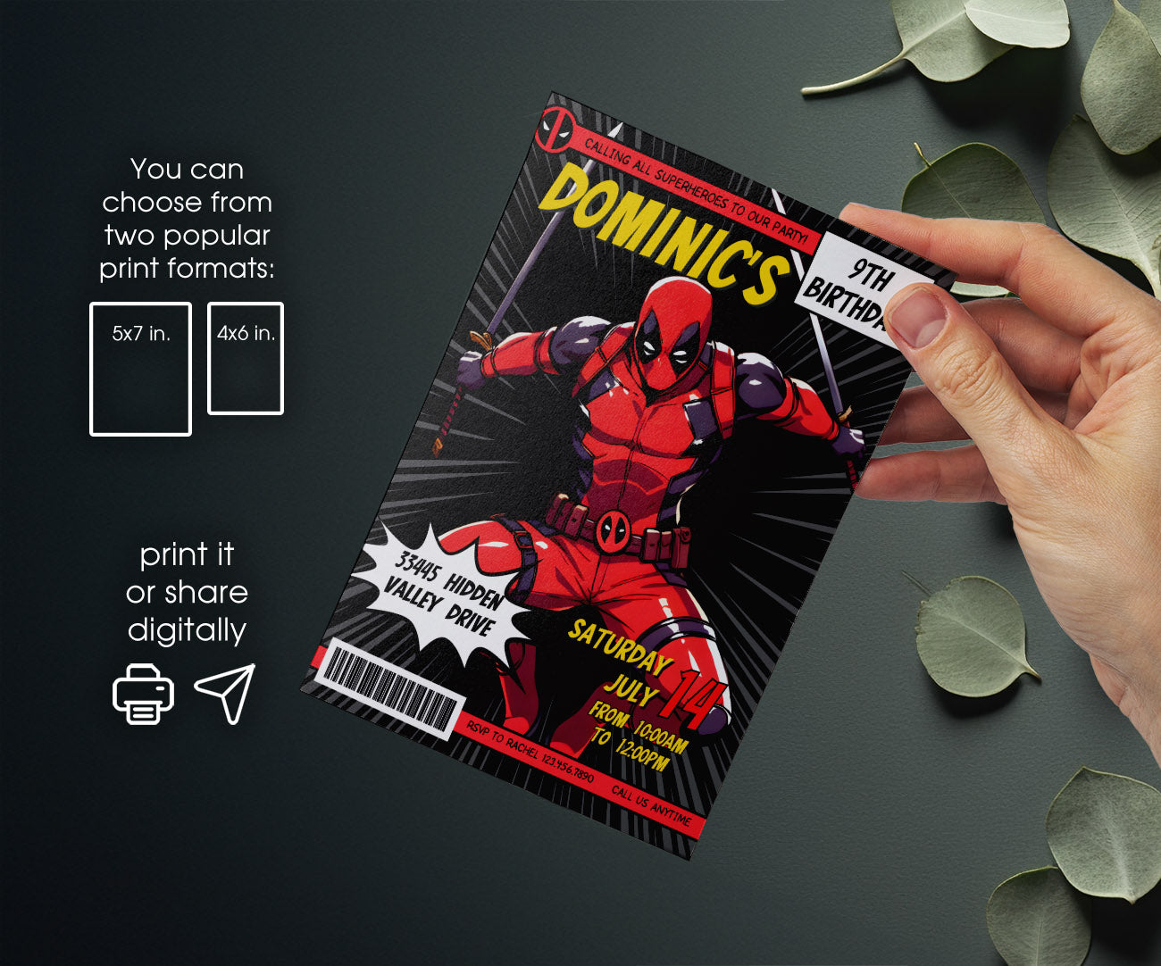 Deadpool Marvel customizable invitation template | Share or Print | boy | GM279