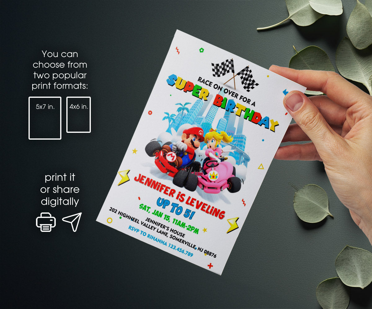 Mario Kart Gamer customizable invitation template | Share or Print | boy | GQ374