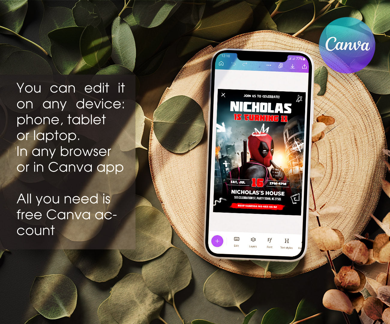 Deadpool Marvel customizable invitation template | Share or Print | boy | XJ237