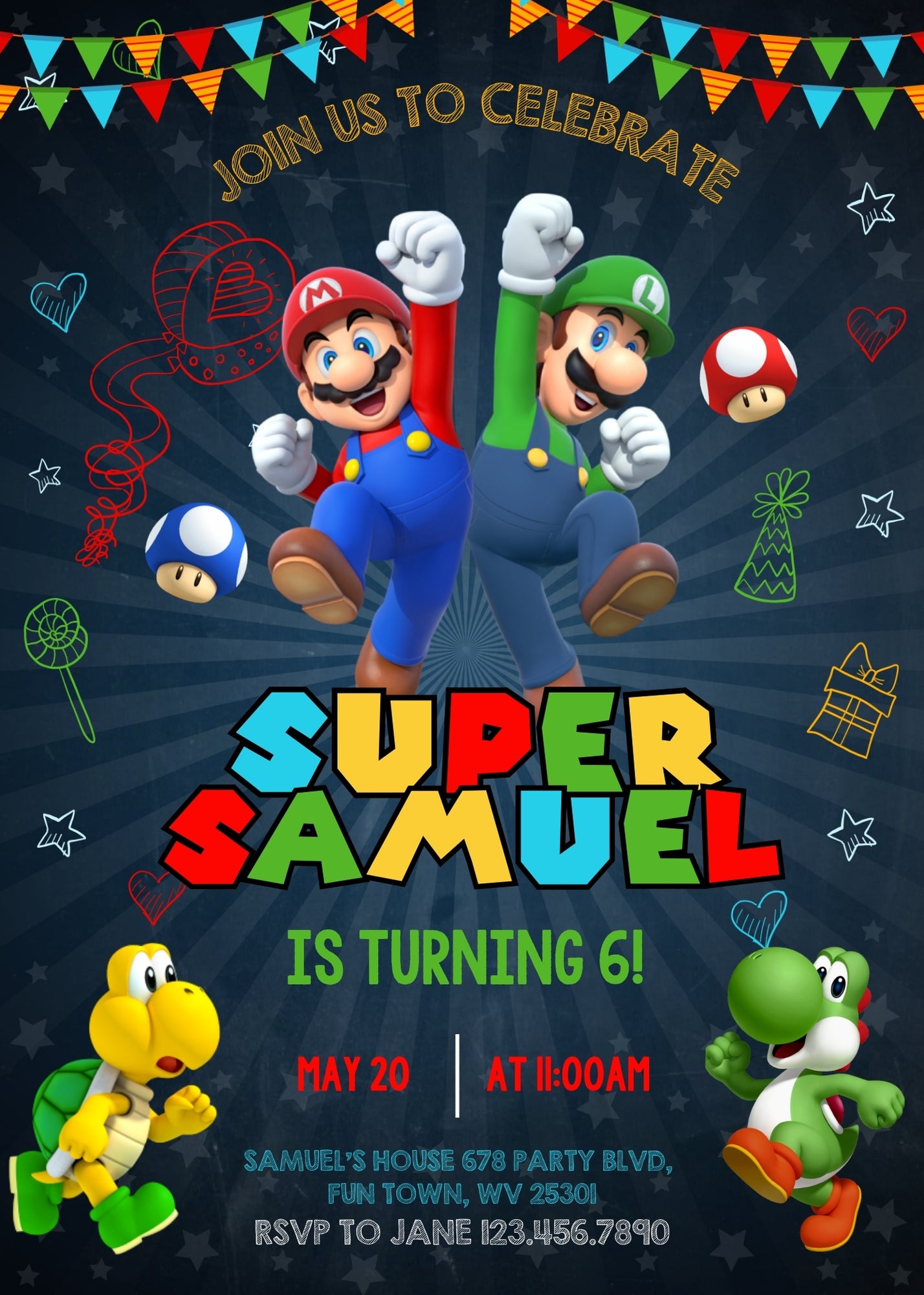 Super Mario Bros customizable invitation template | Share or Print | KS916
