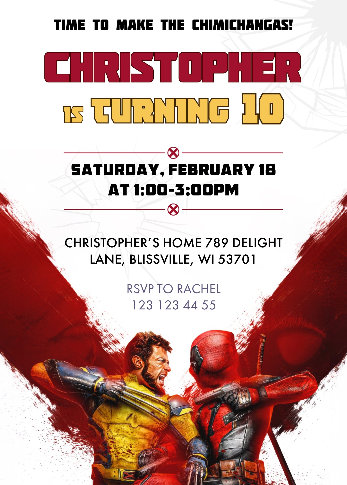 Deadpool Wolverine Marvel customizable invitation template | Share or Print | boy | PU789