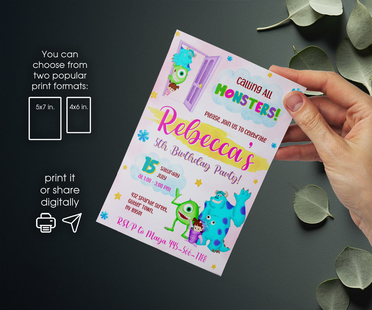 Monsters, Inc. customizable invitation template | Share or Print | XB088