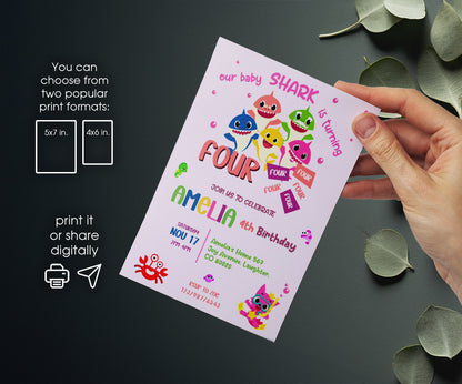 Baby Shark customizable invitation template | Share or Print | UQ056