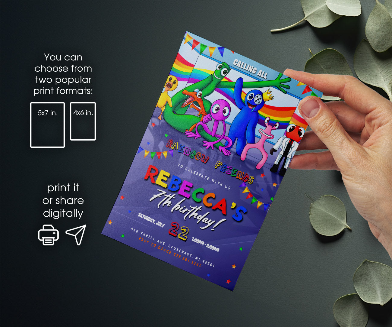 Rainbow Friends customizable invitation template | Share or Print | QF014