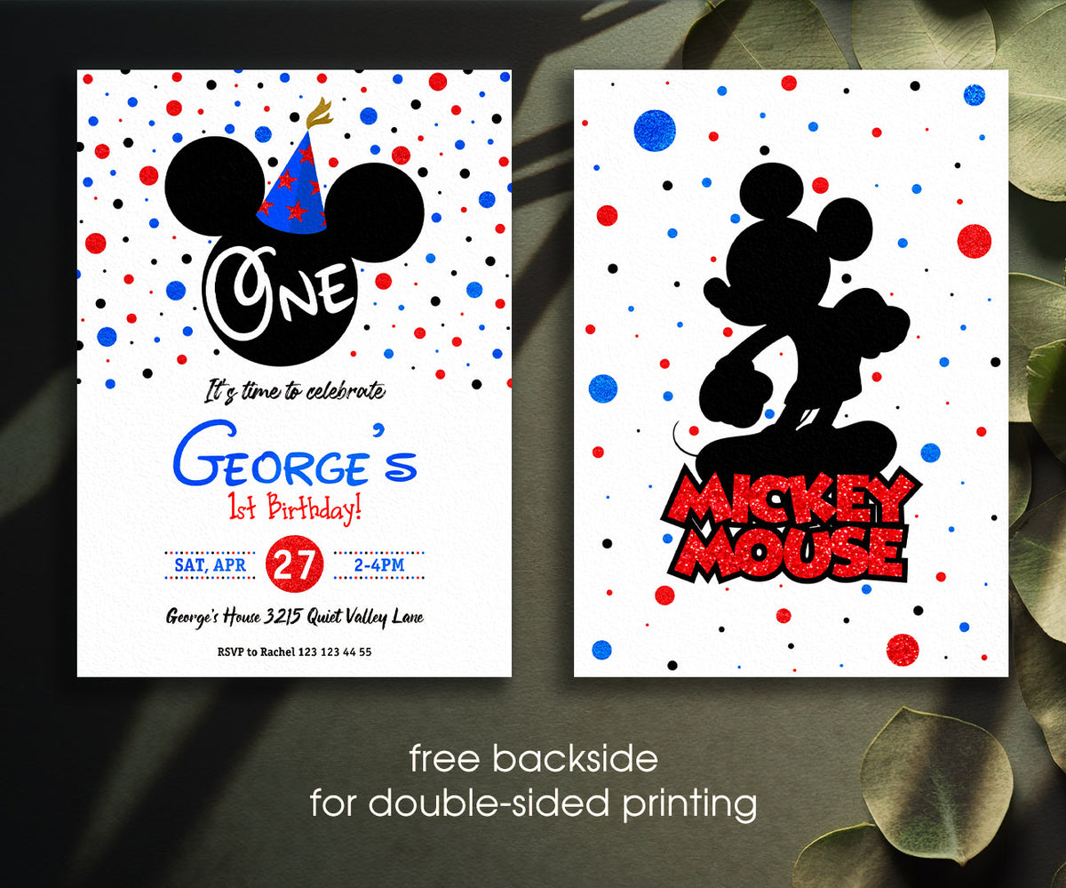 Mickey Mouse 1st Birthday customizable invitation template | Share or Print | MN423