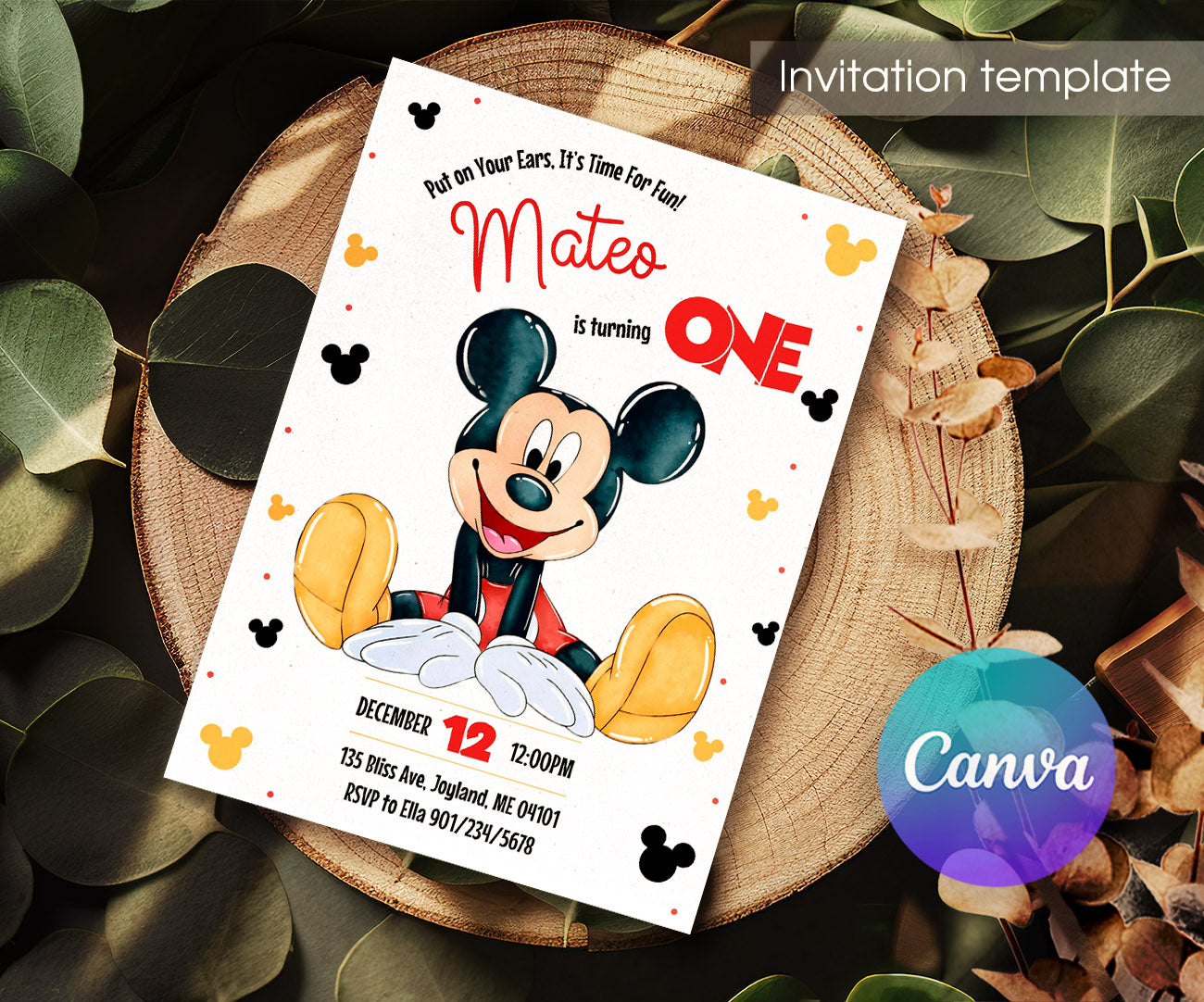 Mickey Mouse 1st Birthday customizable invitation template | Share or Print | IM012