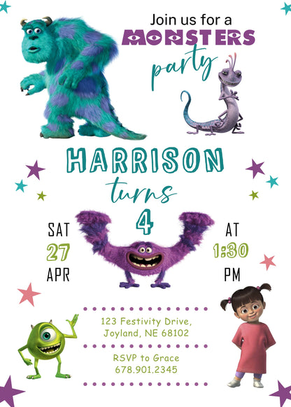 Monsters, Inc. customizable invitation template | Share or Print | ZC528