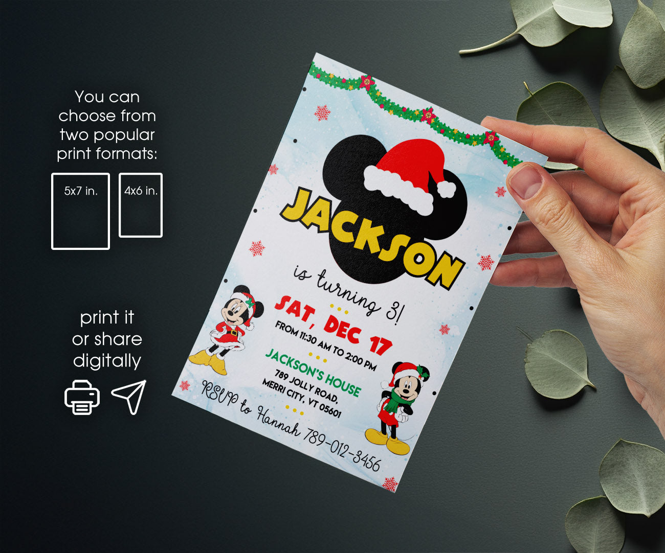 Mickey Mouse Christmas customizable invitation template | Share or Print | WK518