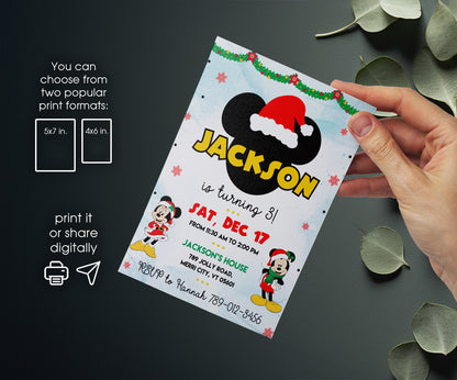 Mickey Mouse Christmas customizable invitation template | Share or Print | WK518