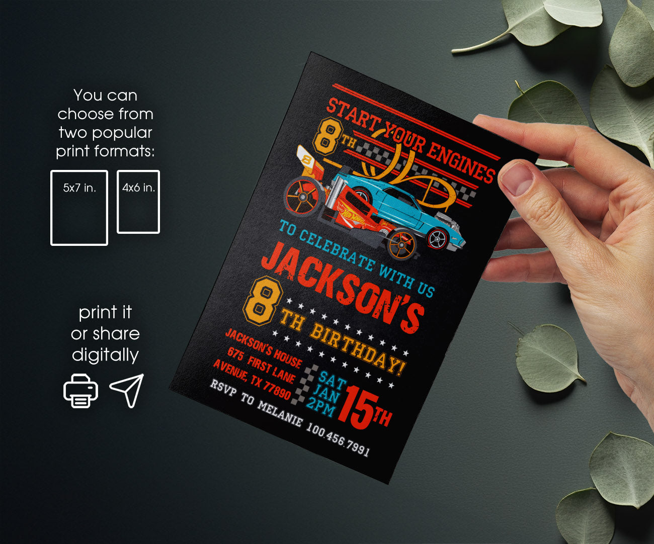 Hot Wheels Racing customizable invitation template | Share or Print | boy | LW903