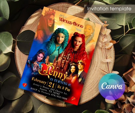 Descendants The Rise of Red Disney customizable invitation template | Share or Print | KS324