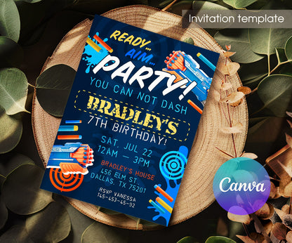 Dart Gun NERF Blaster customizable invitation template | Share or Print | boy | RV856
