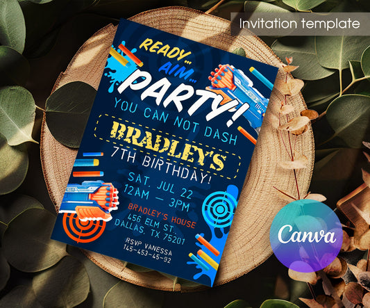 Dart Gun NERF Blaster customizable invitation template | Share or Print | boy | RV856