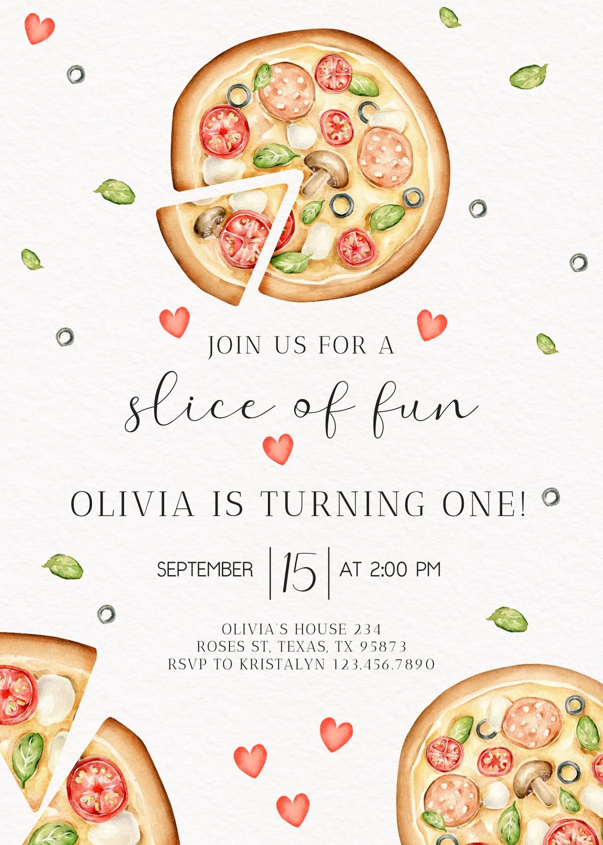 Pizza 1st Party customizable invitation template | Share or Print | QU270