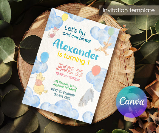 Winnie the Pooh customizable invitation template | Share or Print | HB966