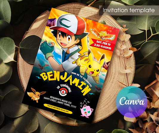 Pokemon Pikachu customizable invitation template | Share or Print | WU235