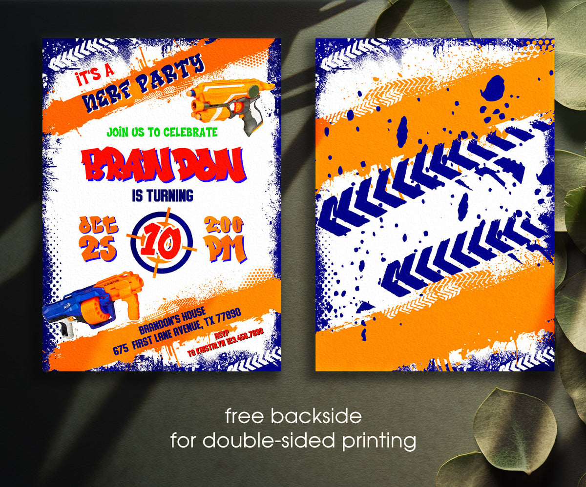 NERF Dart Wars customizable invitation template | Share or Print | boy | VH053