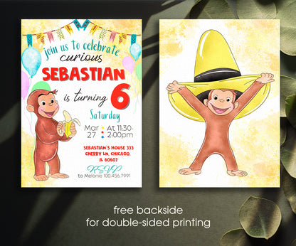 Curious George Monkey customizable invitation template | Share or Print | BA960