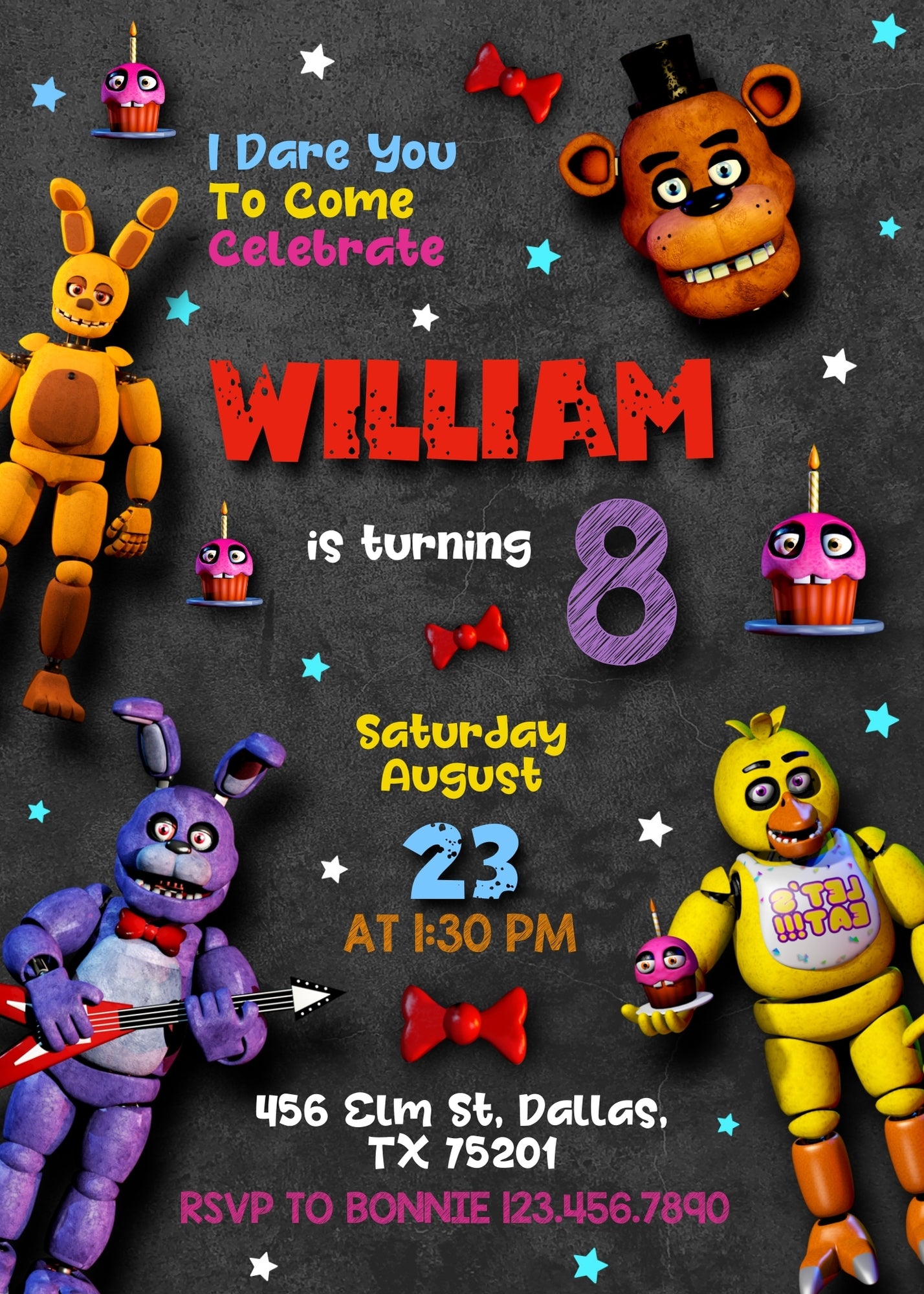 Five Nights at Freddy's customizable invitation template | Share or Print | BI336