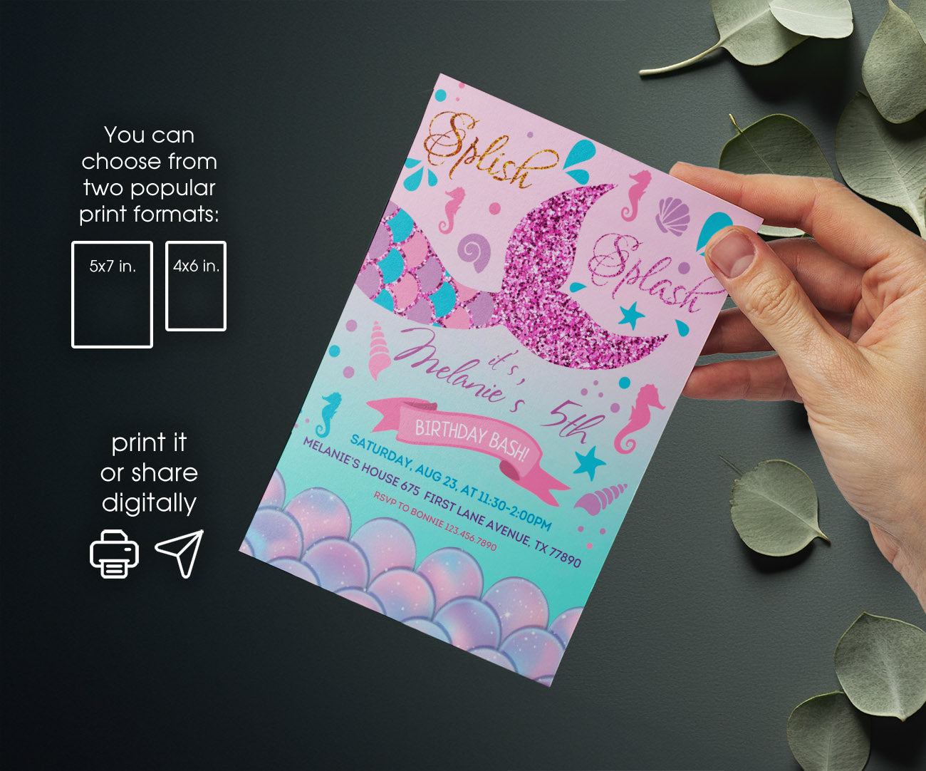 The Little Mermaid Ariel customizable invitation template | Share or Print | girl | JV222