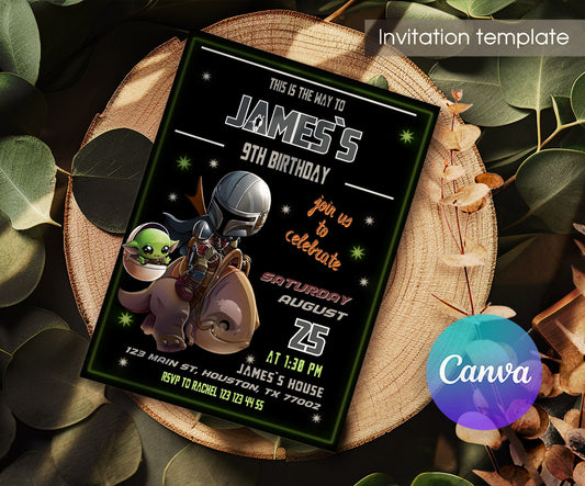 The Mandalorian Star Wars Grogu customizable invitation template | Share or Print | boy | BQ057