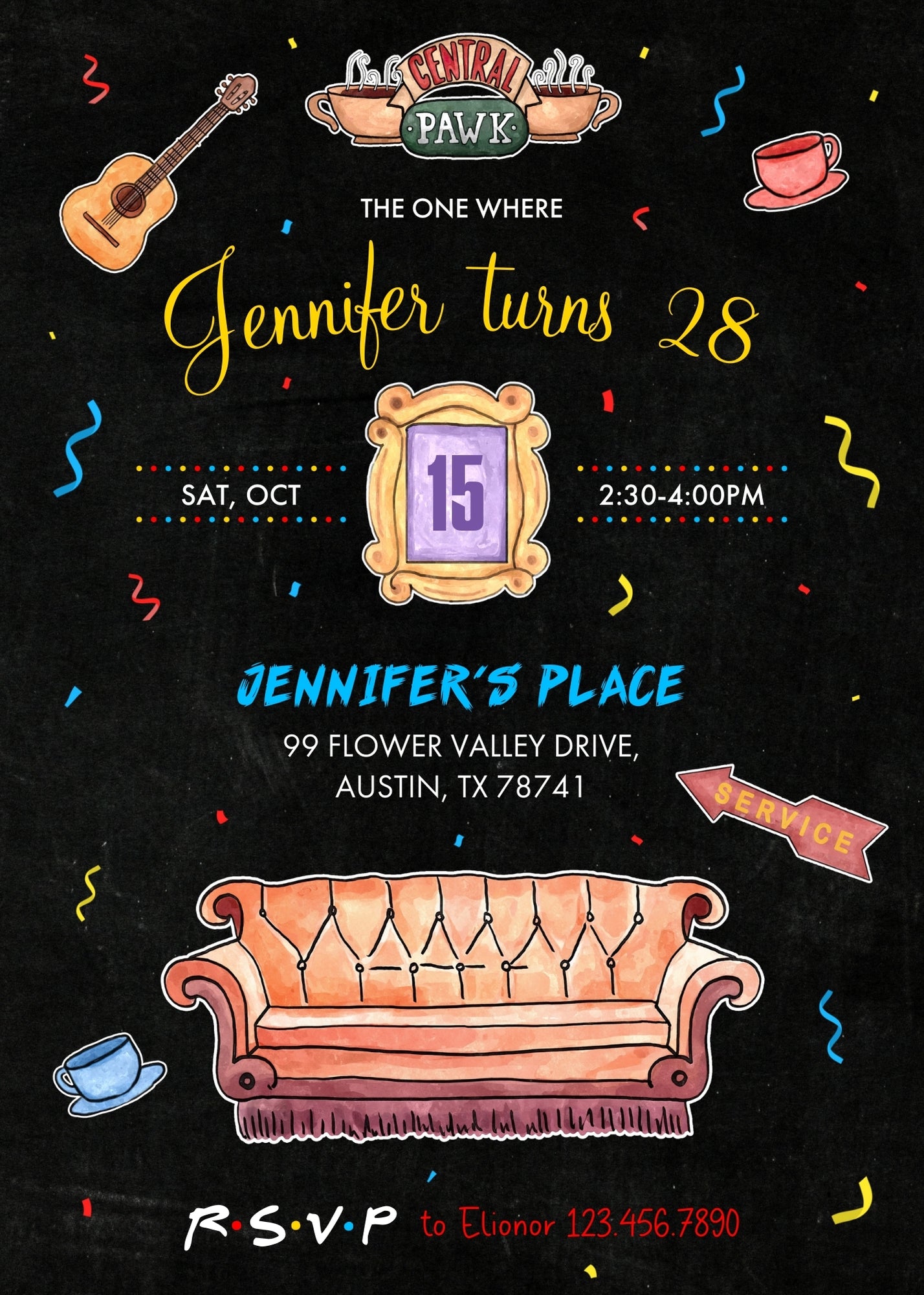 Friends TV Show customizable invitation template | Share or Print | FM031