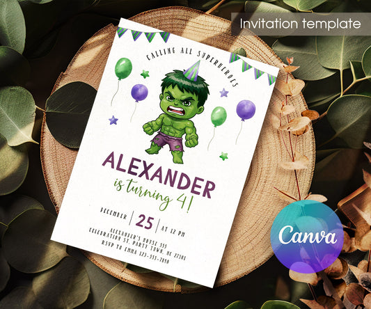 Hulk The Avengers Marvel Superhero customizable invitation template | Share or Print | boy | CI797
