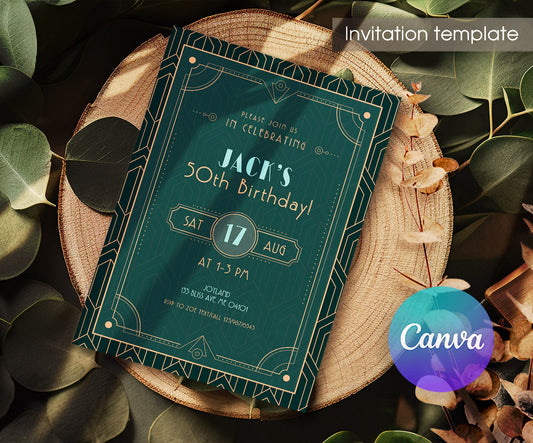 The Great Gatsby Art Deco customizable invitation template | Share or Print | ZF907