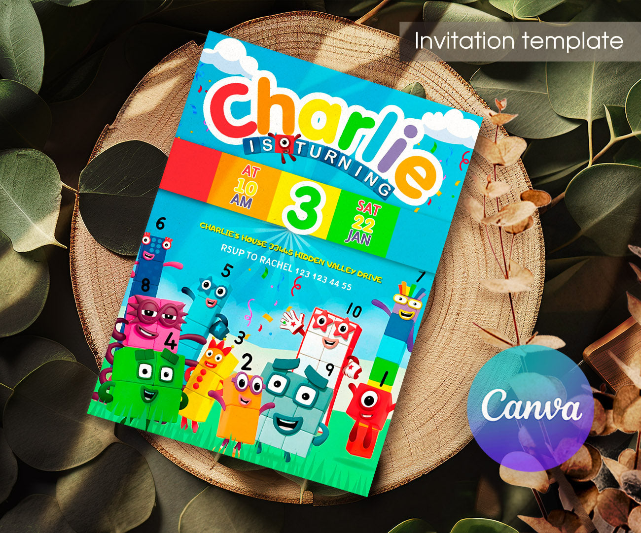 Numberblocks customizable invitation template | Share or Print | LN268