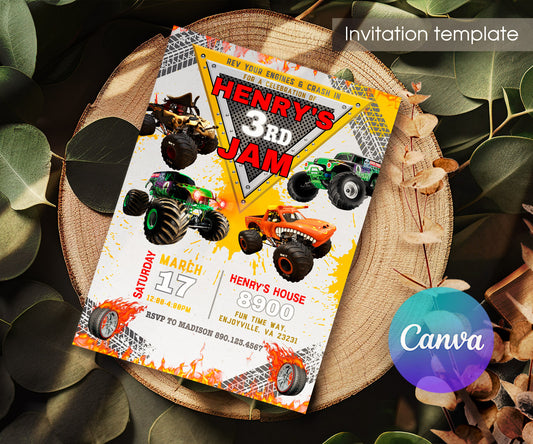 Monster Jam  Monster Truck customizable invitation template | Share or Print | boy | BG313