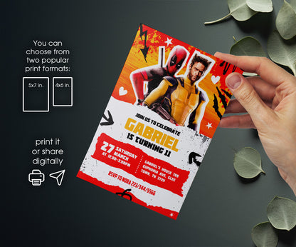 Deadpool Wolverine Marvel customizable invitation template | Share or Print | boy | HL653